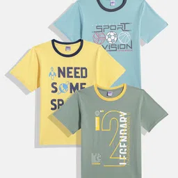 Here&Now X Game Begins Boys Assorted Set of 3 Typography Printed T-shirts-17