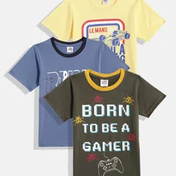 Here&Now X Game Begins Boys Assorted Set of 3 Typography Printed T-shirts-18