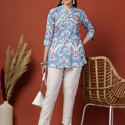 all about you Women Geometric Printed Mandarin Collar Cotton Top-picture-24