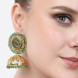 Zaveri Pearls Green & Gold Plated Contemporary Jhumkas Earrings-86