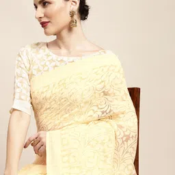 KALINI Cream-Coloured Ethnic Motifs Woven Design Brasso Chanderi Saree-picture-54