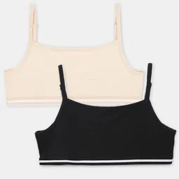 Charm n Cherish Girls Pack Of 2 Beige & Black Non-Padded & Non-Wired Bra-image-87