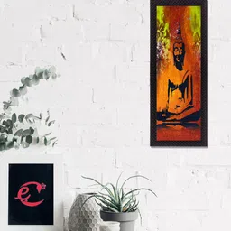 eCraftIndia Orange & Black Printed Almighty Lord Buddha Satin Matt Texture UV Wall Art-image-97