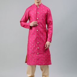 Ethnovog Men Pink  Beige Embroidered Made to Measure Kurta with Churidar-picture-51