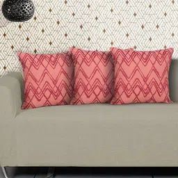 Ode & Cleo Peach-Coloured Set of 3 Embroidered Square Cushion Covers-34