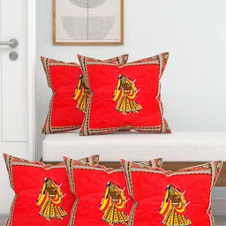 Lali Prints Red & Black Set of 5 Ethnic Motifs Square Cushion Covers-3