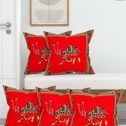 Lali Prints Red & Black Set of 5 Ethnic Motifs Square Cushion Covers-2