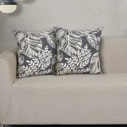 Ode & Cleo Grey & White Embroidered Pure Cotton Square Cushion Cover-image-22