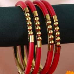 Adwitiya Set Of 4 Gold-Plated Stone-Studded Pearl Beaded Bangles-image-59