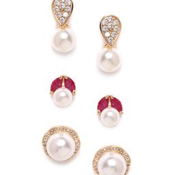 Zaveri Pearls Women Set of 3 Gold-Plated CZ Stone Studs-30