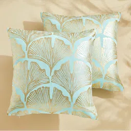 Home Centre Green & Gold Toned 2 Pieces Floral Printed Cotton Square Cushion Covers-image-71