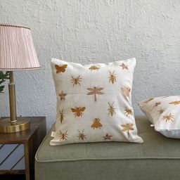JASMEY HOMES madhuban Bronze-Toned & Khaki Embroidered Cotton Square Cushion Cover-31