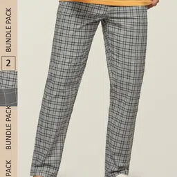 XYXX Men Pack Of 2 Multicoloured Checked Super Combed Cotton Antimicrobial Lounge Pants-image-48