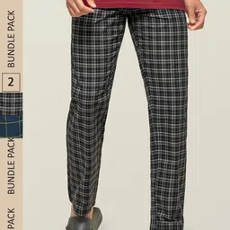 XYXX Men Pack Of 2 Multicoloured Checked Super Combed Cotton Antimicrobial Lounge Pants-image-83