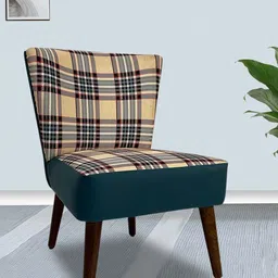 GLOBALLY INDIAN Teal Blue & Beige Checked Wooden Modern Accent-Style Lounge Chair-image-79