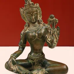 Exotic India Gold-Toned Small Tibetan Buddhist Goddess Green Tara In Brass Showpieces-image-77