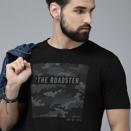 Roadster Men Black & Grey Graphic Printed Pure Cotton T-shirt-image-30