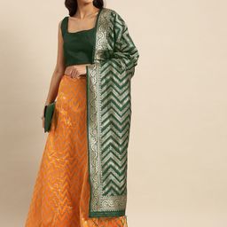 Shaily Mustard Yellow & Green Solid Semi-Stitched Lehenga & Unstitched Blouse with Dupatta-picture-28