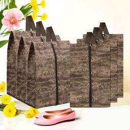 Aura Brown & Cream Colored 6 Pieces Printed Travel Shoe Organisers-0