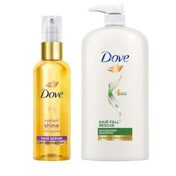 Dove Hair Fall Rescue Shampoo For Weak Hair 1L & Radiant Shine UV Protect Hair Serum 48ml-1