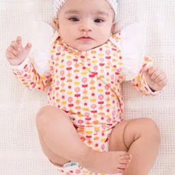 Ola! Otter Infant Girls Cotton Printed Ruffled Organic Cotton Bodysuit-image-73
