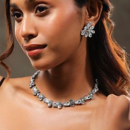 Rubans Rhodium-Plated Crystal American Diamond & Cubic Zirconia Studded Jewellery Set-5
