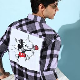 Kook N Keech Bold Black & Lavender Graphic Printed Infused Checks Pure Cotton Casual Shirt-picture-4