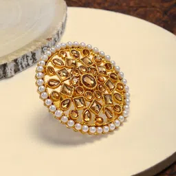 Zaveri Pearls Gold Toned Stone Studded Adjustable Finger Ring-23