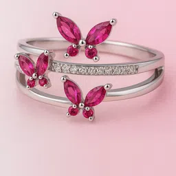 Zisthi 925 Sterling Silver Rhodium-Plated Cubic Zirconia Studded Butterfly Shaped Ring-9