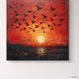 Myntra Elegant Homes Orange Colored & Black Birds Printed Canvas Wall Art-picture-22