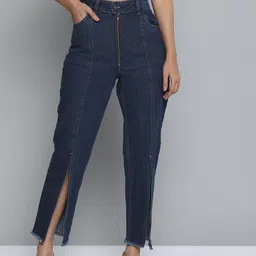SASSAFRAS Women Navy Blue Relaxed Fit Cotton High-Rise Clean Look Jeans-image-55