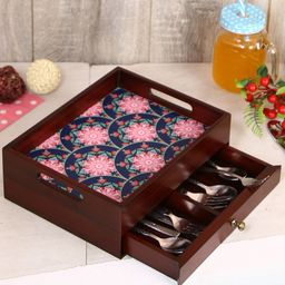 Reinvention Factory Brown Wooden Scallop Multi-Utility Organiser with Drawer-image-22