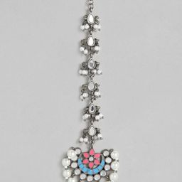 AccessHer Silver-Plated & White Mirror Oxidised Maang Tikka-image-92