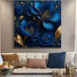 999Store Blue & Gold-Toned Floral Printed Canvas Wall Painting-picture-38