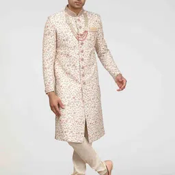 Manyavar Floral Embroidered Beads Detail Sherwani Set-image-24