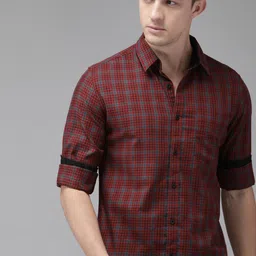 Roadster Men Maroon & Grey Regular Fit Checked Casual Sustainable Shirt-picture-13