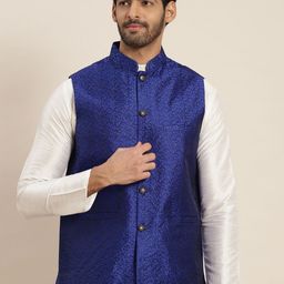 SOJANYA Men Jacquard Silk Blend Nehru Jacket-picture-37