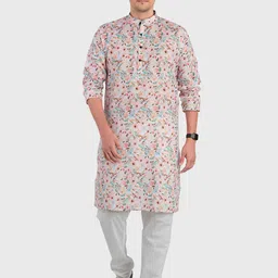 SHIWAM ETHNIX Men Pink Floral Printed Regular Cotton Kurta-image-79