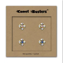 Comet Busters Pack Of 2 Gold Plated Stone Studded Floral Non Piercing Ear Stickers-48