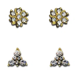Comet Busters Pack Of 2 Gold Plated Stone Studded Floral Non Piercing Ear Stickers-55