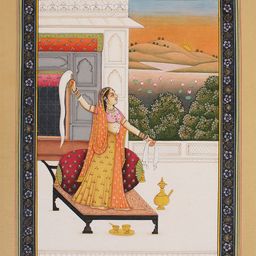 Exotic India Yellow & White Ragini Gunakali Water Colour Wall Art-image-33