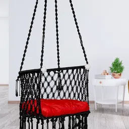 Patiofy Premium Black & Red C-Shaped Comfortable Hammock Swing Chair With Cushion-picture-2
