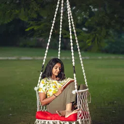 Patiofy Premium White & Red C-Shaped Comfortable Hammock Swing Chair With Cushion-picture-0