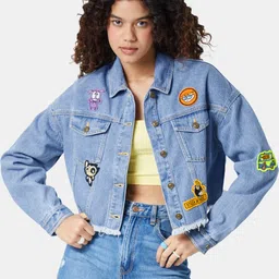 The Souled Store Women Blue Cartoon Network Stuck In 90's Denim Jacket-image-9