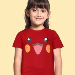 BRATMA Kids Red & Mustard Yellow Pikachu Pokemon Print Cotton T-shirt-image-94