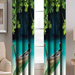 BELLA TRUE Turquoise Blue & Green Set of 2 Floral Room Darkening Door Curtain-24