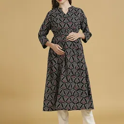MomToBe Mandarin Collar Geometric Printed Pure Cotton Maternity Kurta-40