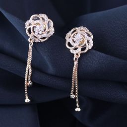 I Jewels Rose Gold American Diamond Contemporary Drop Earrings-image-46
