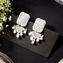 Niscka Silver-Plated Kundan Studded Contemporary Drop Earrings-54