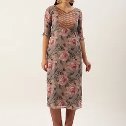 Ethnovog BrownPeach-Coloured Made To Measure Floral Print Straight Kurta Trousers-image-52